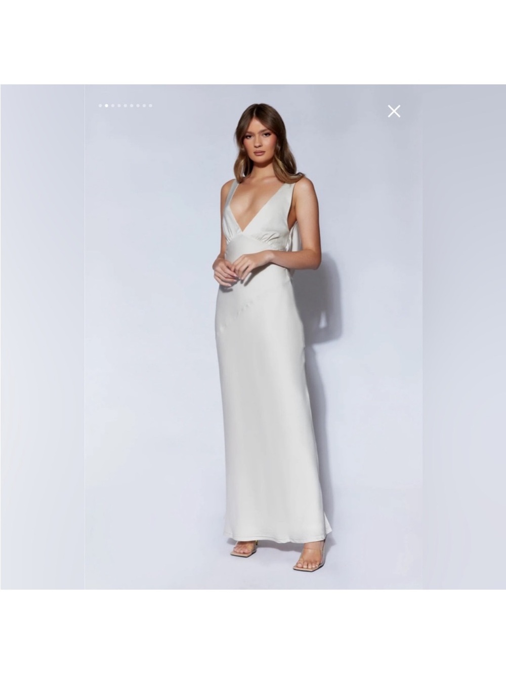 Meshki Nadia Maxi Satin Dress with Back Cowl in Silver Sz XL - Picture 3 of 16